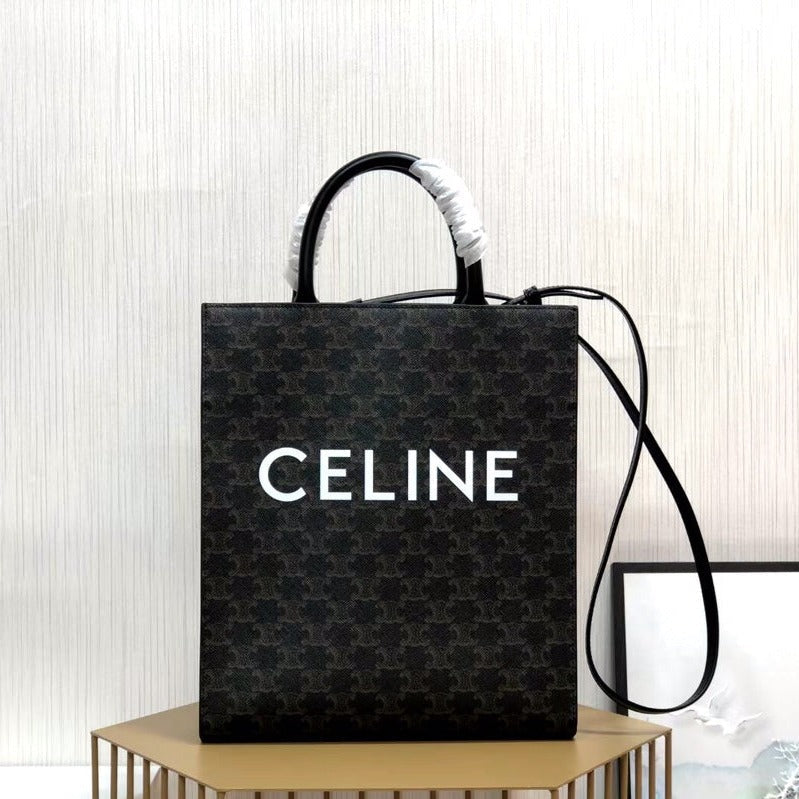 PETIT CABAS VERTICAL 28CM TOILE TRIOMPHE TOUT NOIR