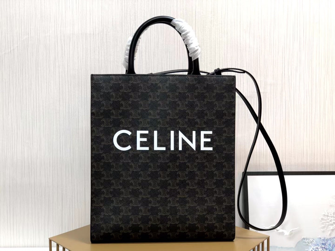 PETIT CABAS VERTICAL 28CM TOILE TRIOMPHE TOUT NOIR