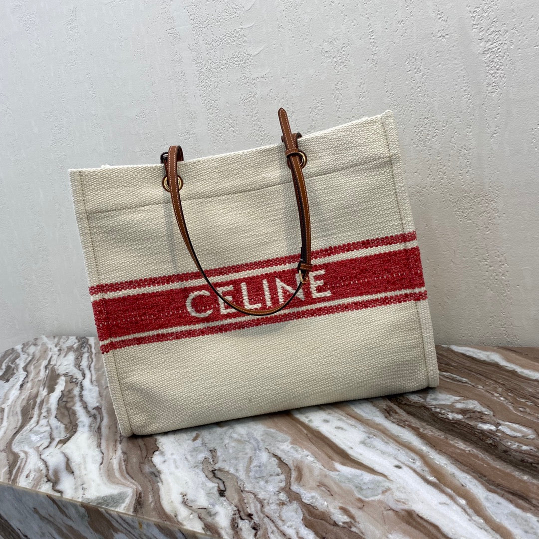SAC CABAS EN TOILE 43 BLANC/DENIM ROUGE