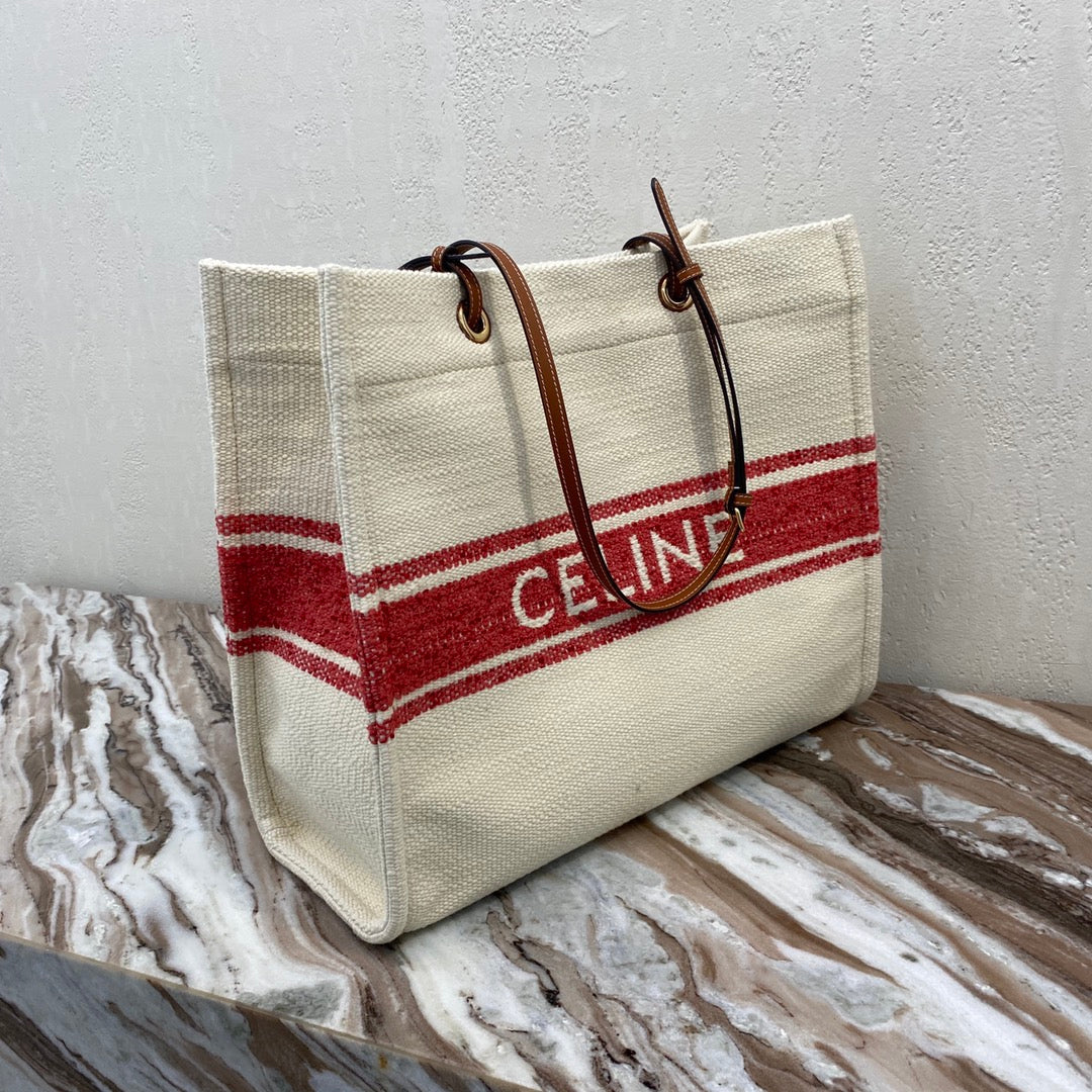 SAC CABAS EN TOILE 43 BLANC/DENIM ROUGE