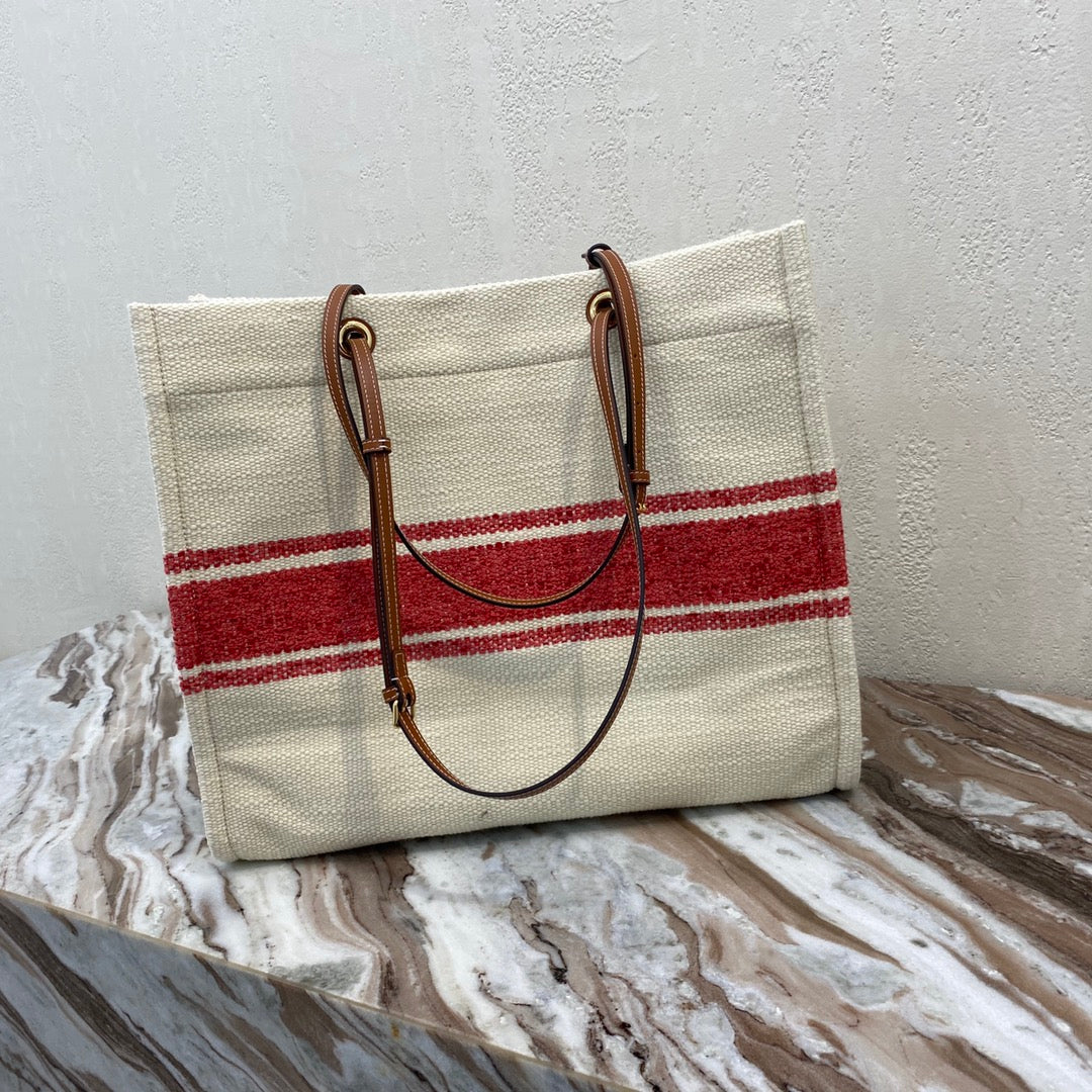 SAC CABAS EN TOILE 43 BLANC/DENIM ROUGE