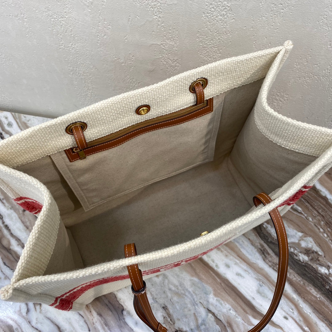 SAC CABAS EN TOILE 43 BLANC/DENIM ROUGE
