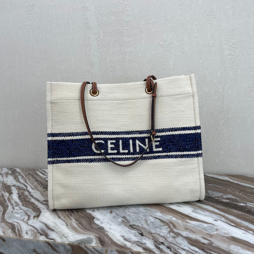 SAC CABAS EN TOILE 43 BLANC/BLEU MARINE DENIM