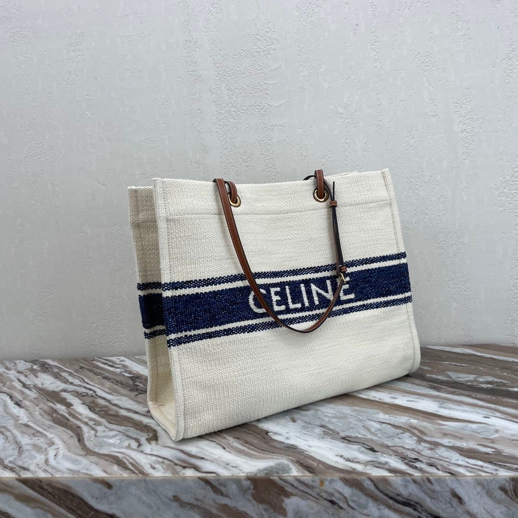SAC CABAS EN TOILE 43 BLANC/BLEU MARINE DENIM