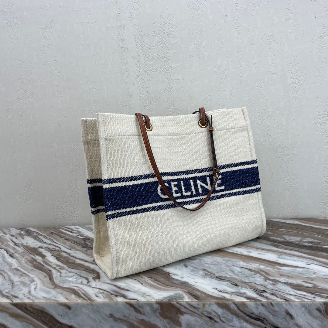 SAC CABAS EN TOILE 43 BLANC/BLEU MARINE DENIM
