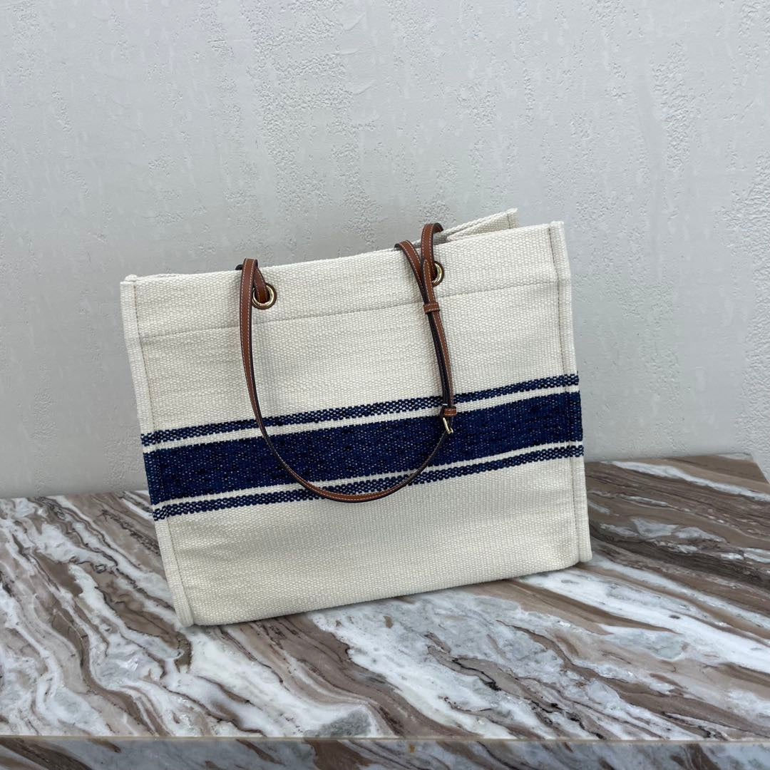 SAC CABAS EN TOILE 43 BLANC/BLEU MARINE DENIM