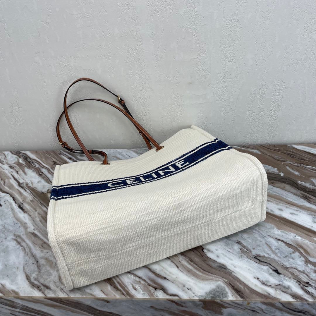 SAC CABAS EN TOILE 43 BLANC/BLEU MARINE DENIM