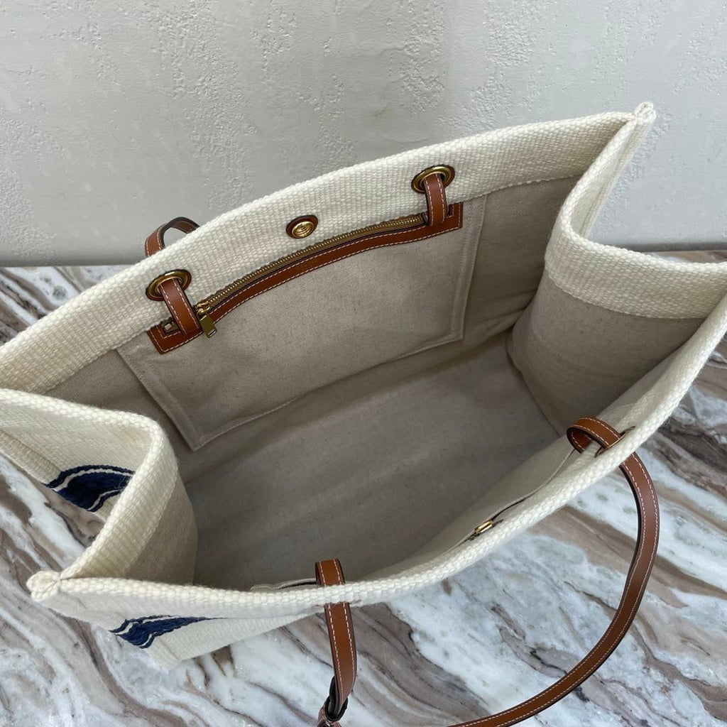 SAC CABAS EN TOILE 43 BLANC/BLEU MARINE DENIM