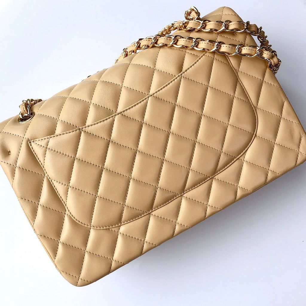 SAC À RABAT JUMBO 30 CUIR D'AGNEAU BEIGE CLAIR QUINCAILLERIE DORÉ