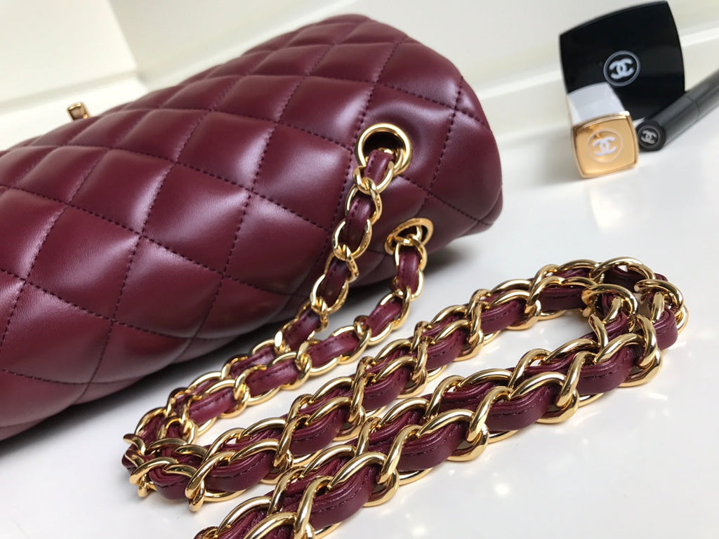 FLAP BAG JUMBO 30 BURGUNDY LAMBSKIN GOLD HARDWARE