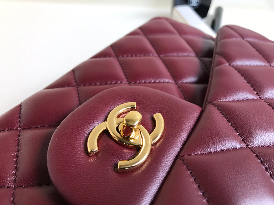 FLAP BAG JUMBO 30 BURGUNDY LAMBSKIN GOLD HARDWARE