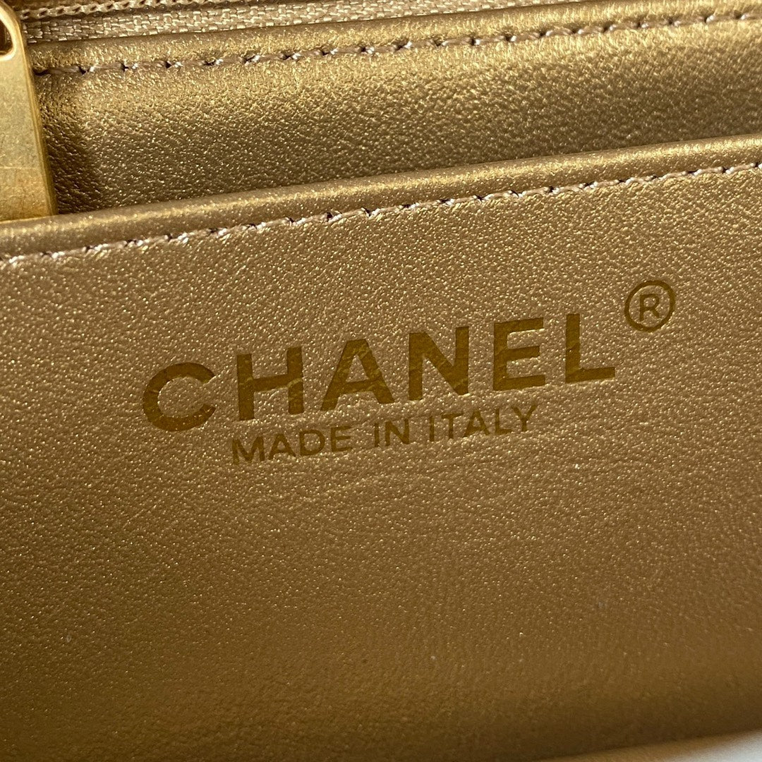 CLASSIC MINI FLAP BAG 20CM GREY LAMBSKIN GOLD HARDWARE