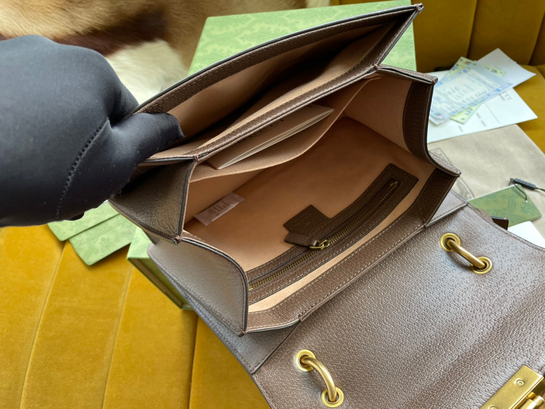SAC À MAIN GG MINI 25 EN TOILE BEIGE ET CUIR DE VEAU MARRON