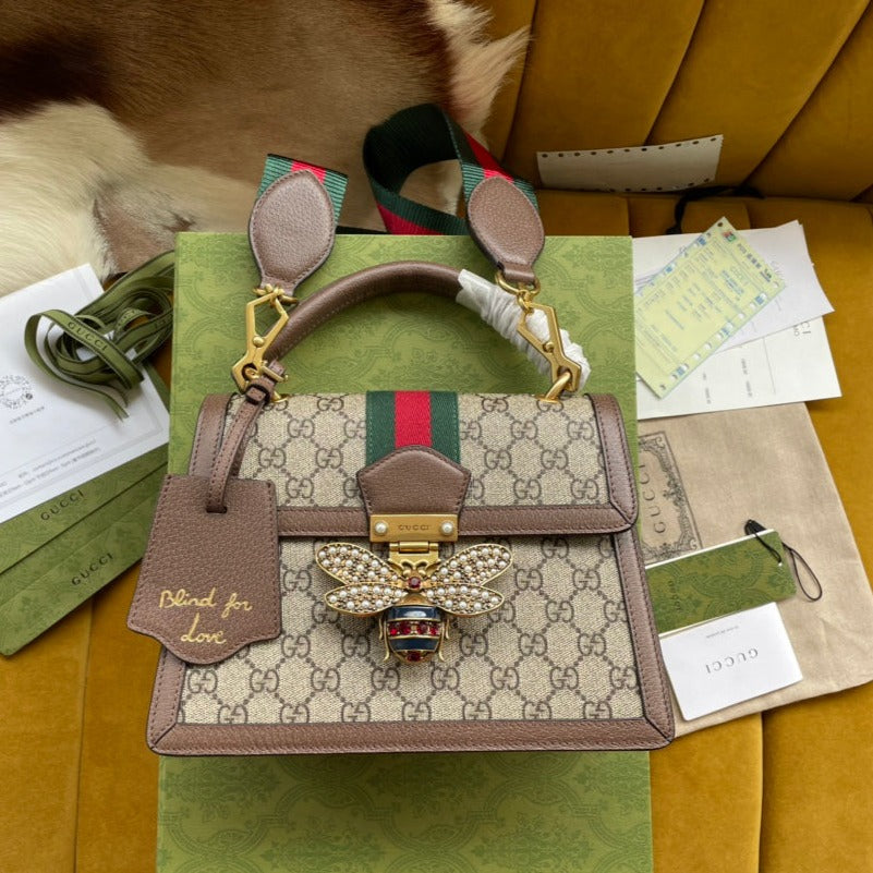 SAC À MAIN GG MINI 25 EN TOILE BEIGE ET CUIR DE VEAU MARRON