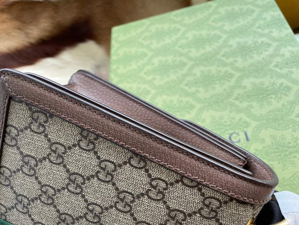 SAC À MAIN GG MINI 25 EN TOILE BEIGE ET CUIR DE VEAU MARRON
