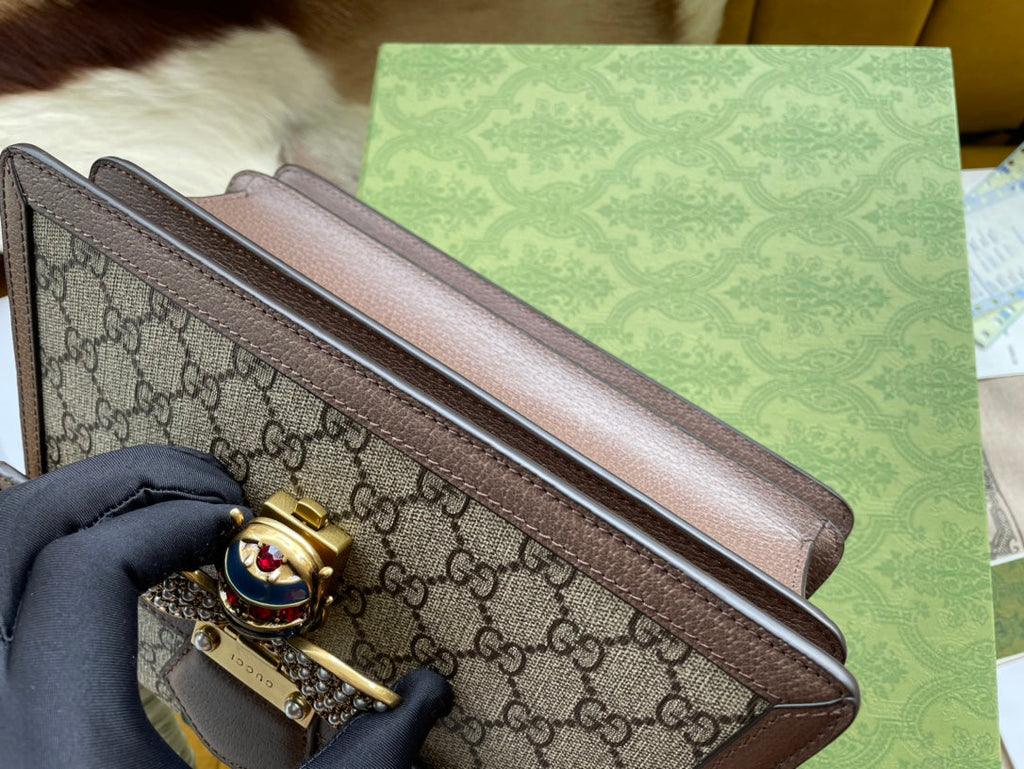 SAC À MAIN GG MINI 25 EN TOILE BEIGE ET CUIR DE VEAU MARRON