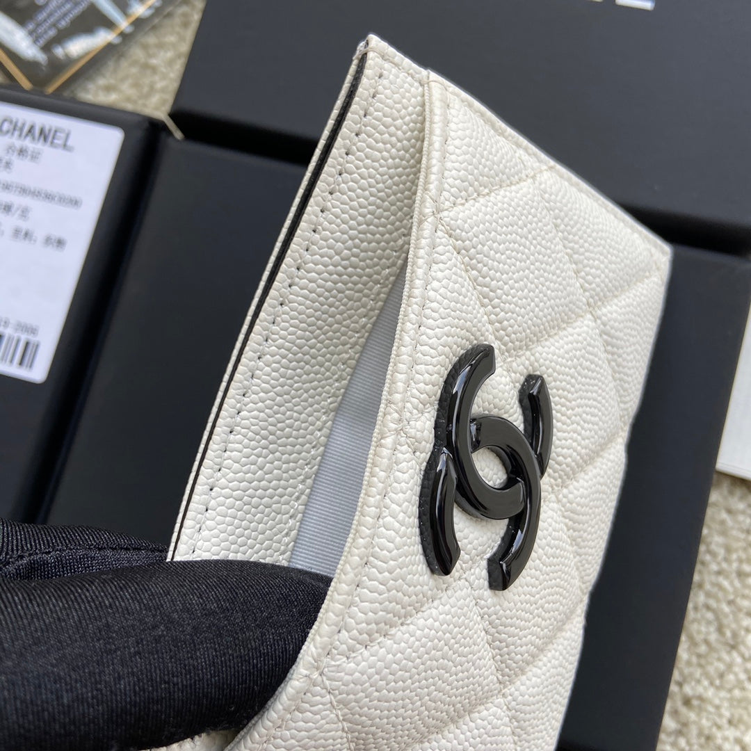 CC CARD HOLDER 11CM WHITE CAVIAR BLACK HARDWARE