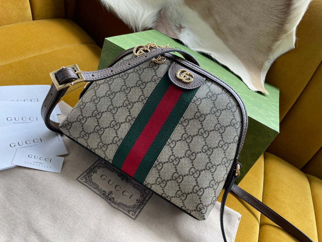 SAC À BANDOULIÈRE OPHIDIA GG MOYEN 23 EN TOILE SUPRÊME BEIGE ET ÉBÈNE
