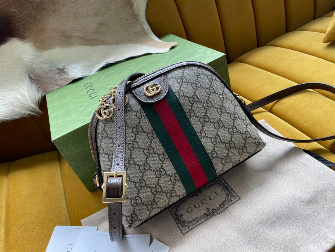 SAC À BANDOULIÈRE OPHIDIA GG MOYEN 23 EN TOILE SUPRÊME BEIGE ET ÉBÈNE