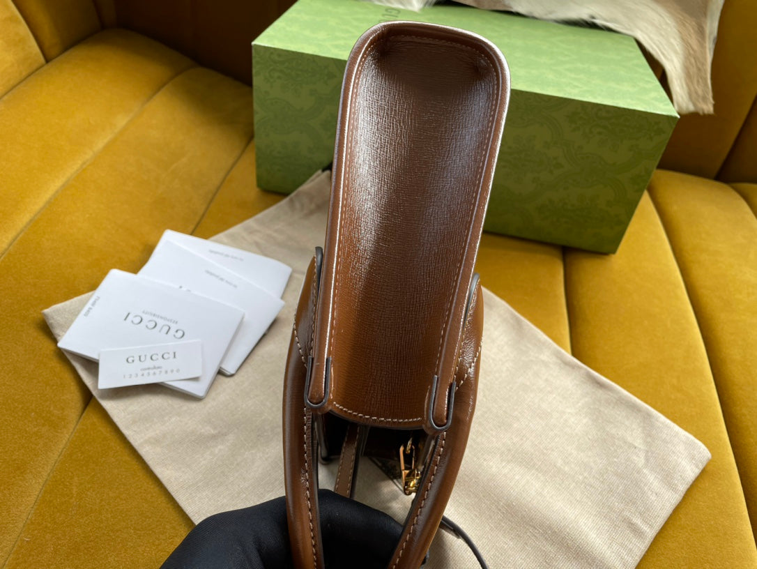 MINI SAC TOTE 20 EN TOILE BEIGE ET CUIR DE VEAU MARRON