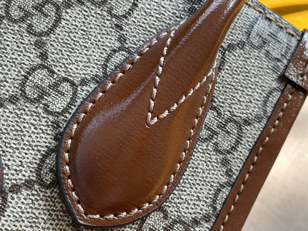 MINI SAC TOTE 20 EN TOILE BEIGE ET CUIR DE VEAU MARRON
