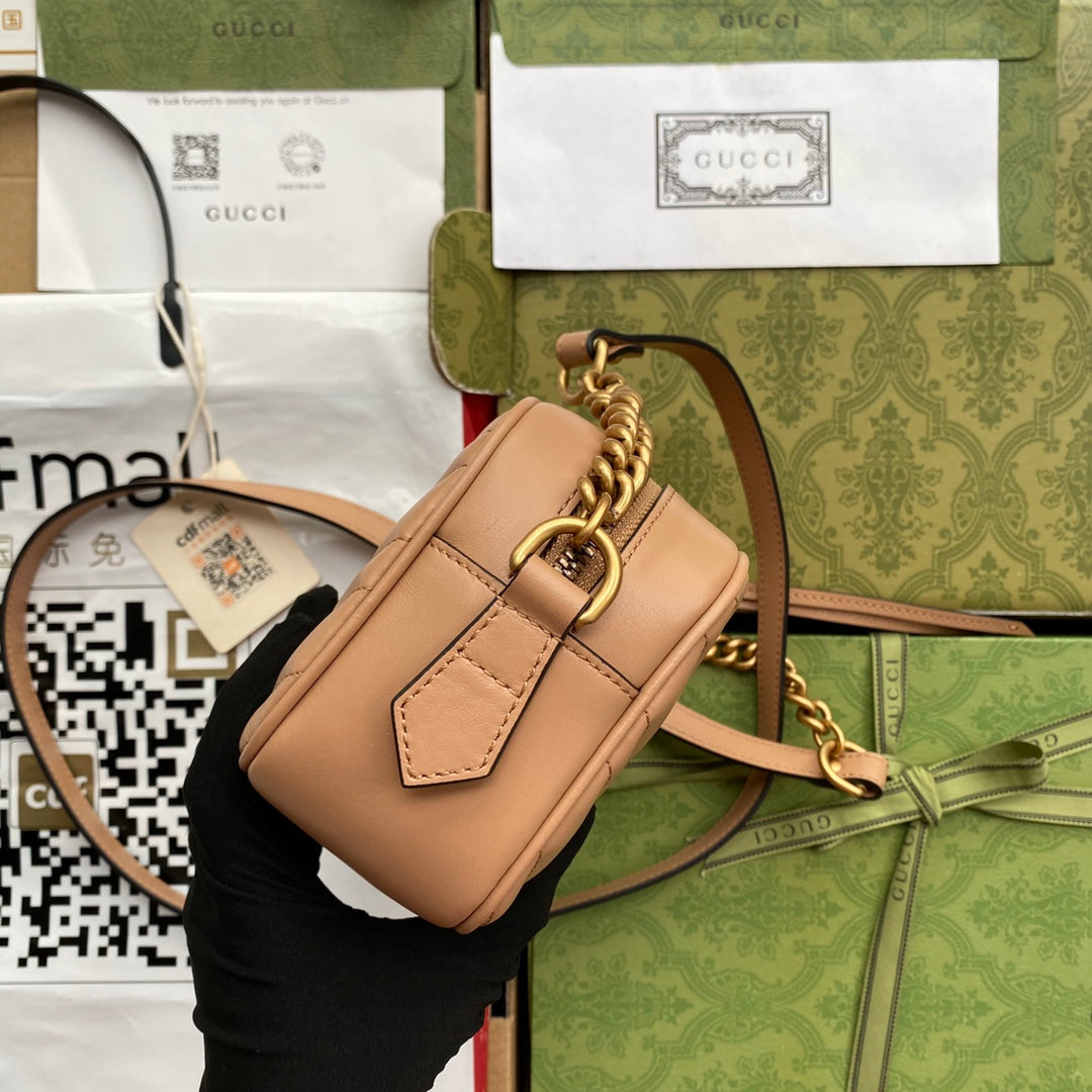 GG MARMONT MINI 18CM ZIP HAUT EN CUIR DE VEAU BEIGE FONCÉ QUINCAILLERIE DORÉ