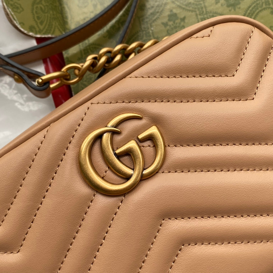 GG MARMONT MINI 18CM ZIP HAUT EN CUIR DE VEAU BEIGE FONCÉ QUINCAILLERIE DORÉ