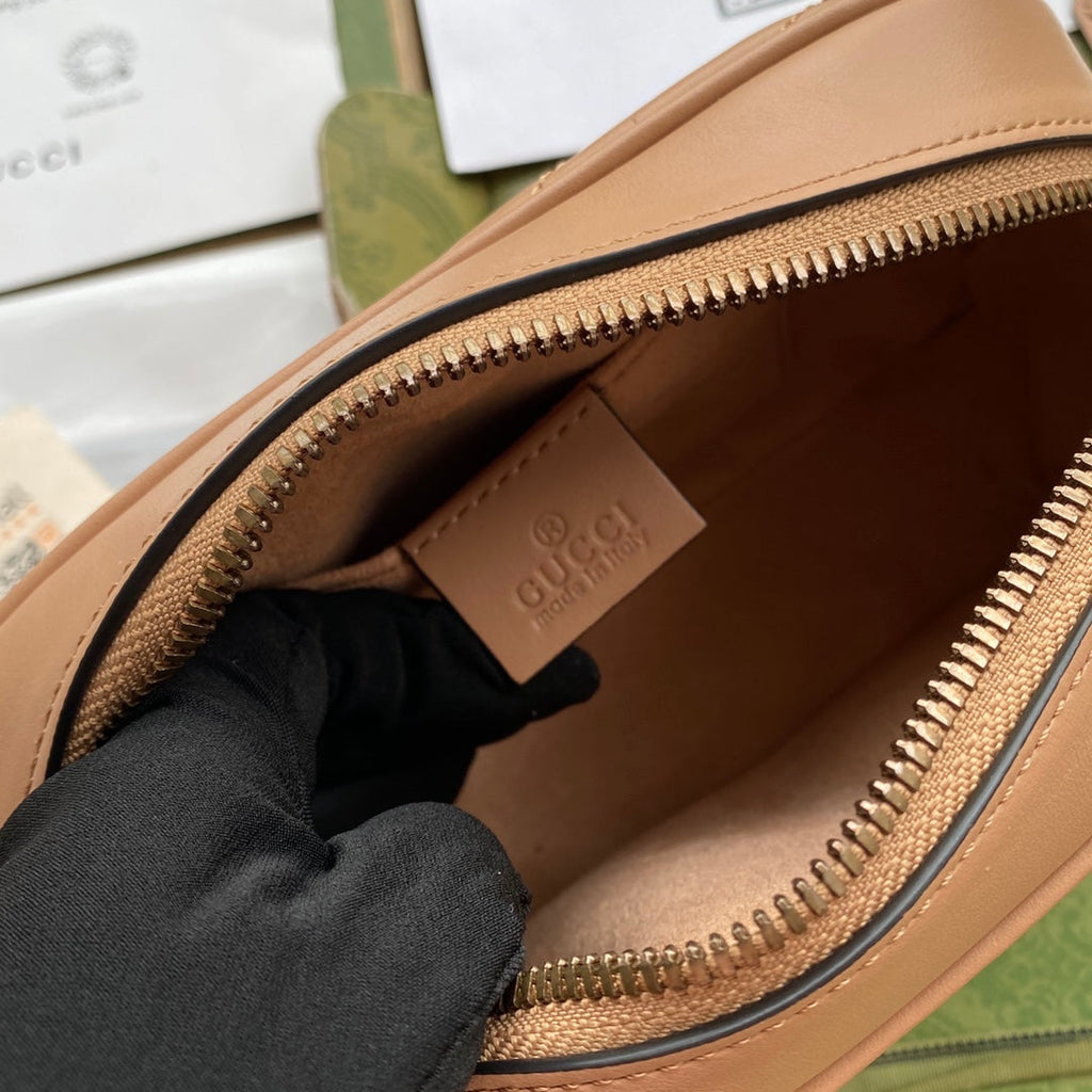 GG MARMONT MINI 18CM ZIP HAUT EN CUIR DE VEAU BEIGE FONCÉ QUINCAILLERIE DORÉ