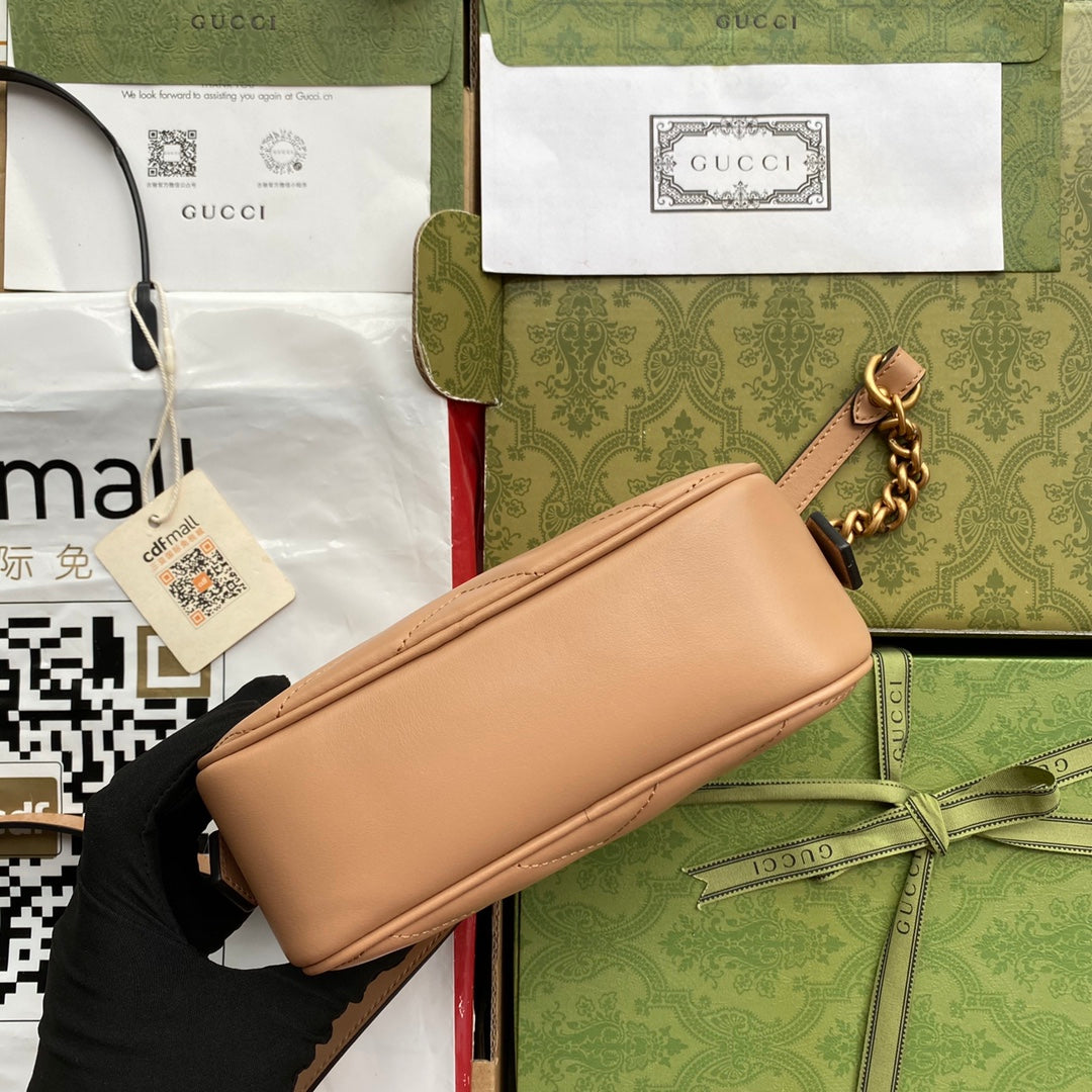 GG MARMONT MINI 18CM ZIP HAUT EN CUIR DE VEAU BEIGE FONCÉ QUINCAILLERIE DORÉ