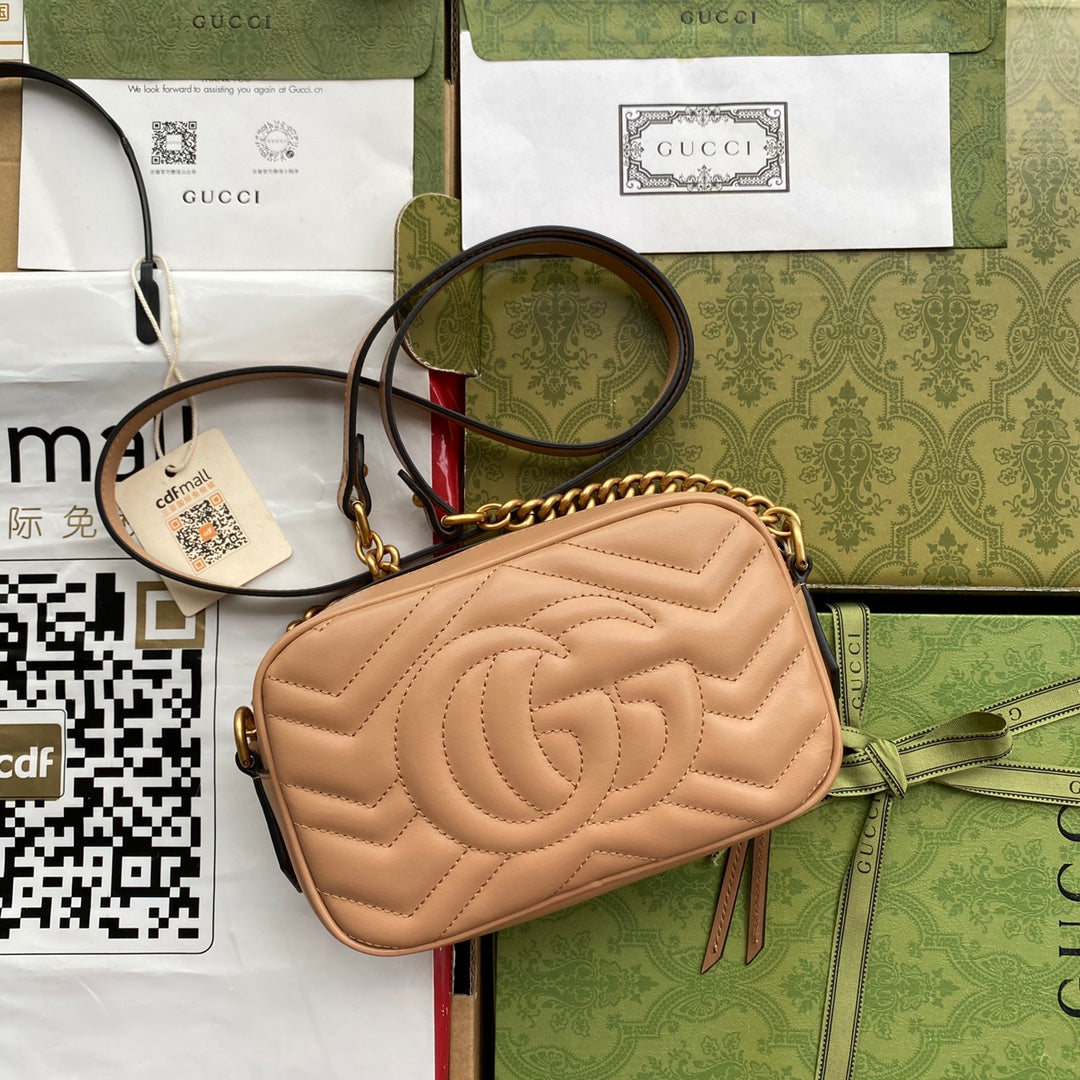 GG MARMONT MINI 18CM ZIP HAUT EN CUIR DE VEAU BEIGE FONCÉ QUINCAILLERIE DORÉ