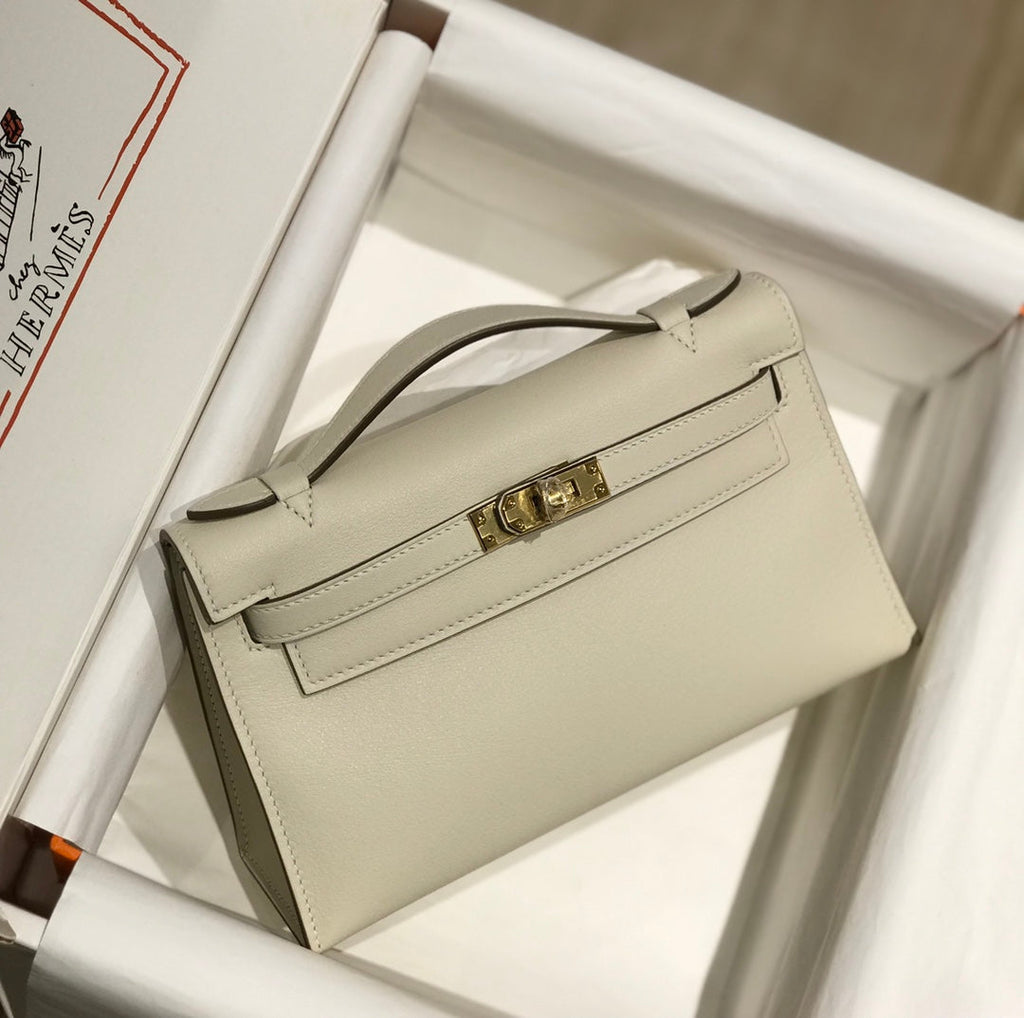 HM ケリー ポシェット 22cm ホワイトベージュ スイフト ゴールド金具