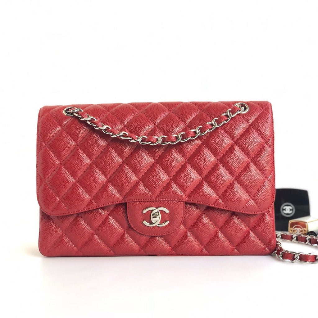 SAC À RABAT JUMBO 30CM ROUGE CAVIAR QUINCAILLERIE ARGENTÉE