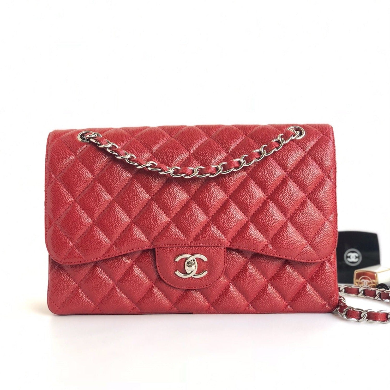 SAC À RABAT JUMBO 30CM ROUGE CAVIAR QUINCAILLERIE ARGENTÉE