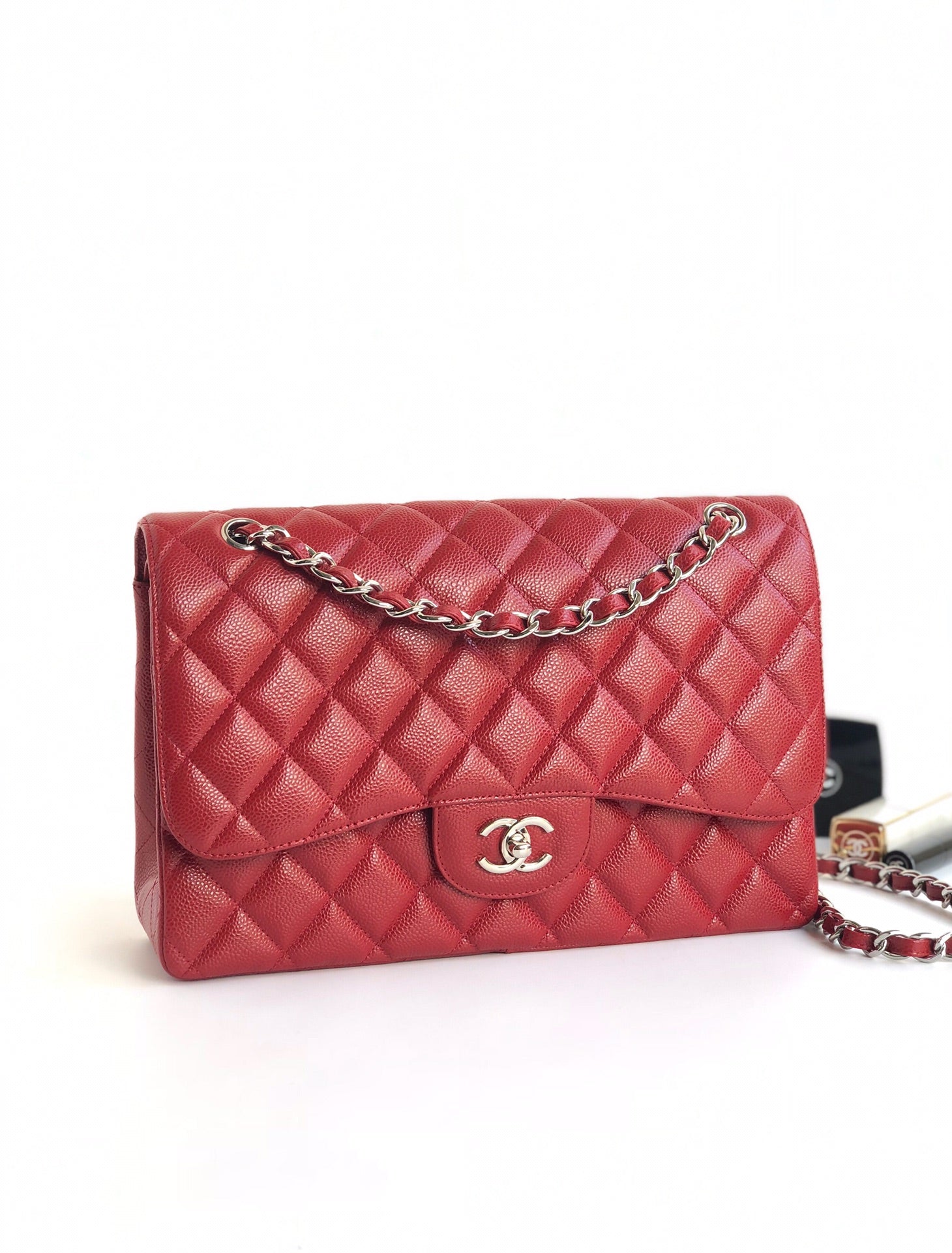 SAC À RABAT JUMBO 30CM ROUGE CAVIAR QUINCAILLERIE ARGENTÉE