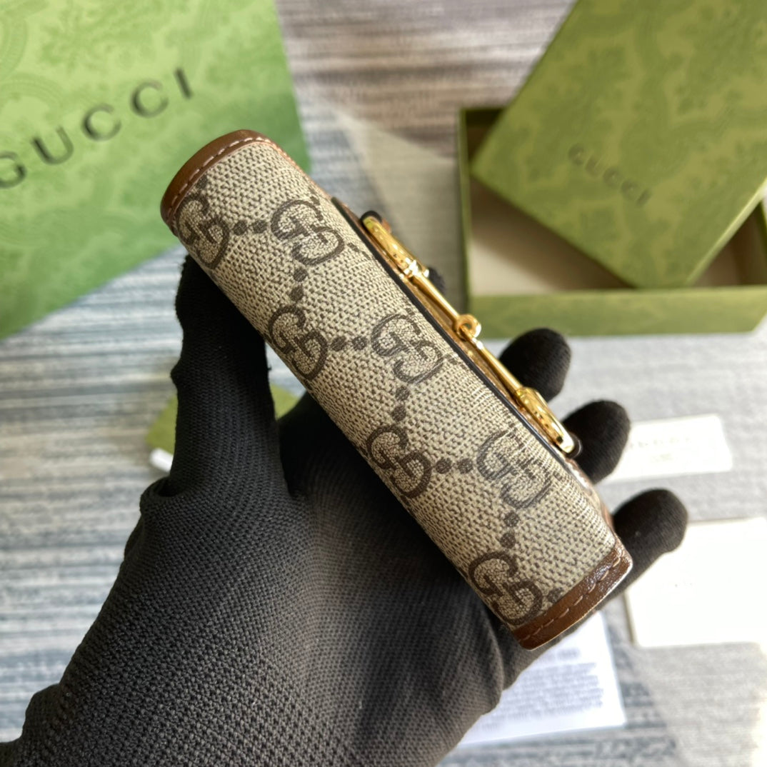 Portefeuille GG HORSEBIT 1955 MINI 11 en toile beige et ébène