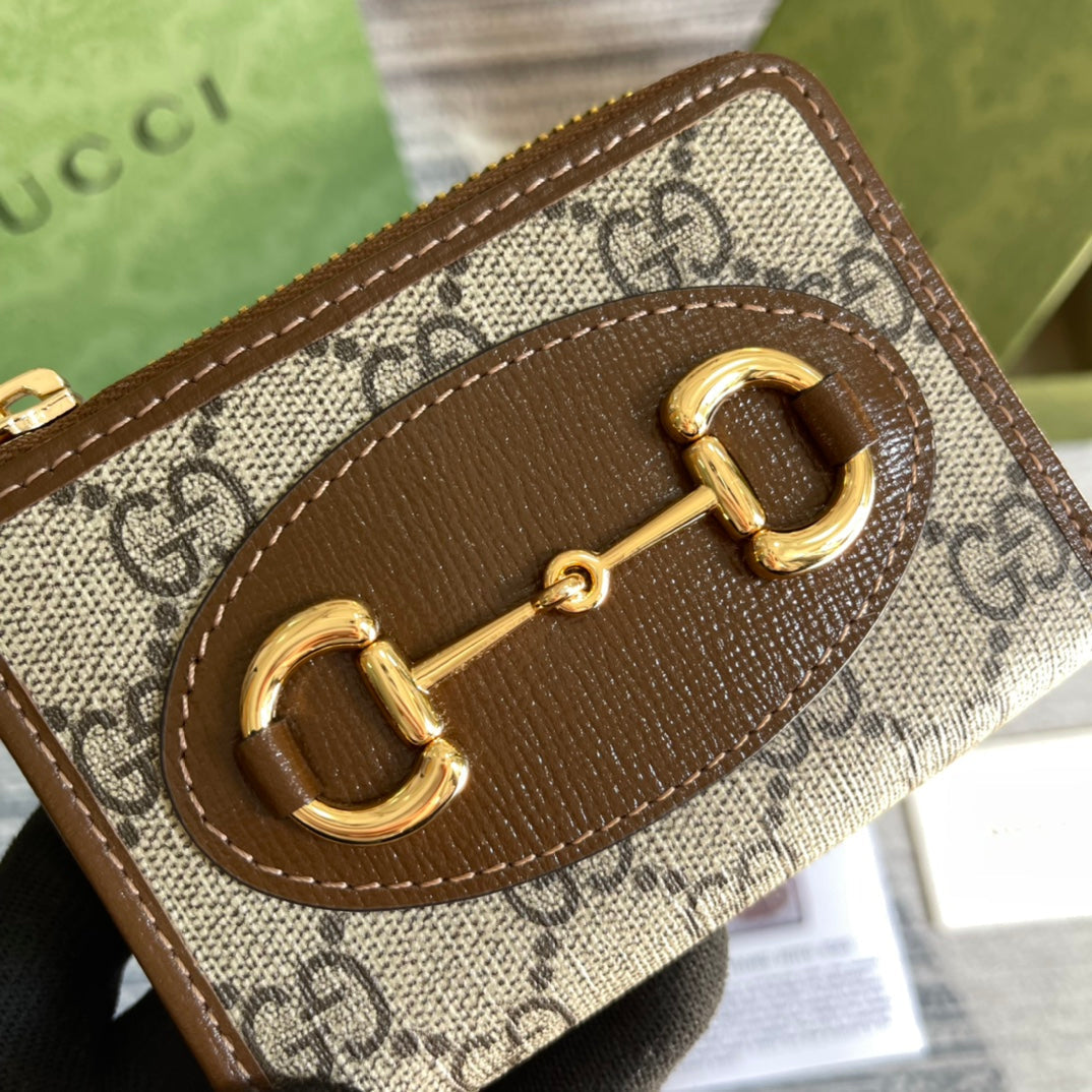 Portefeuille GG HORSEBIT 1955 MINI 11 en toile beige et ébène
