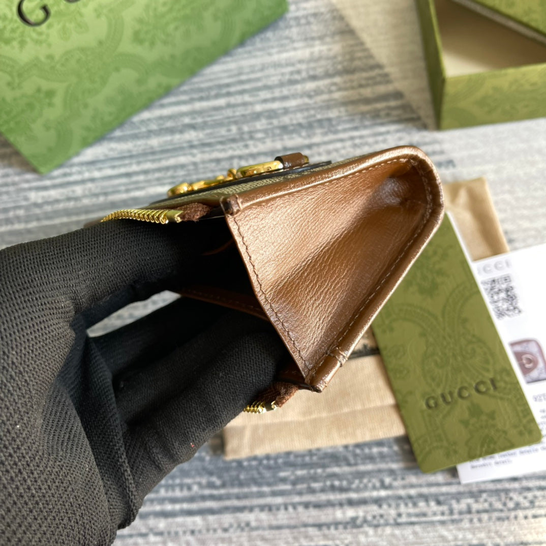 Portefeuille GG HORSEBIT 1955 MINI 11 en toile beige et ébène