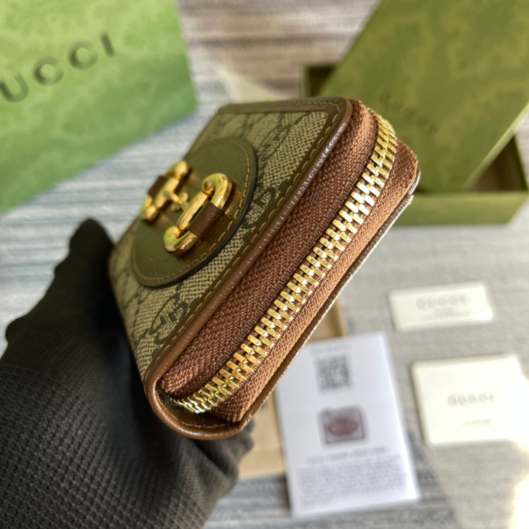 Portefeuille GG HORSEBIT 1955 MINI 11 en toile beige et ébène
