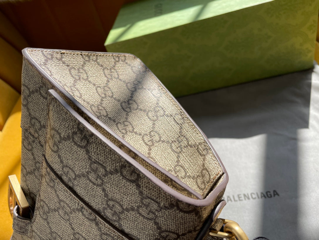 GG X BALENCIAGA HOURGLASS BAG 22 IN BEIGE EBONY MONOGRAM CANVAS GOLD HARDWARE