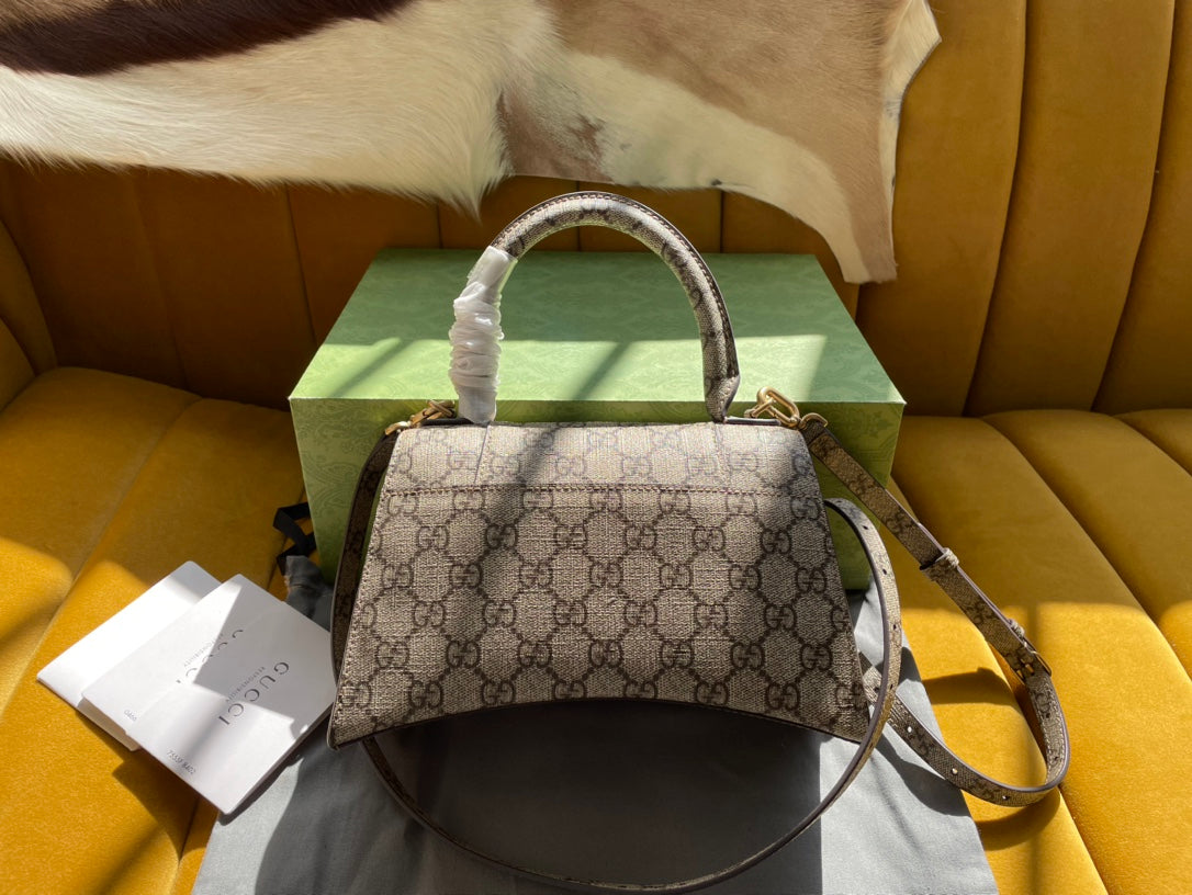 GG X BALENCIAGA HOURGLASS BAG 22 IN BEIGE EBONY MONOGRAM CANVAS GOLD HARDWARE