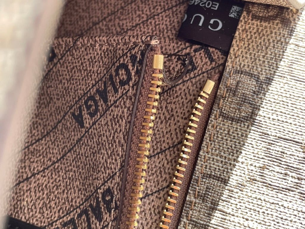 GG X BALENCIAGA HOURGLASS BAG 22 IN BEIGE EBONY MONOGRAM CANVAS GOLD HARDWARE