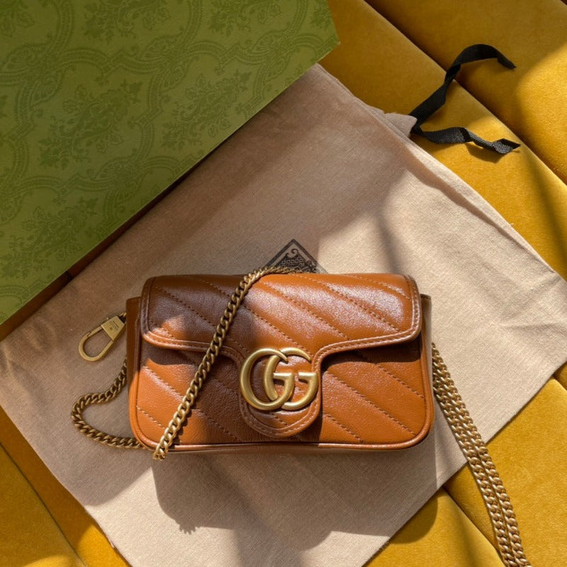 SAC GG MARMONT MINI 16 EN CUIR DE VEAU MARRON CANNELLE