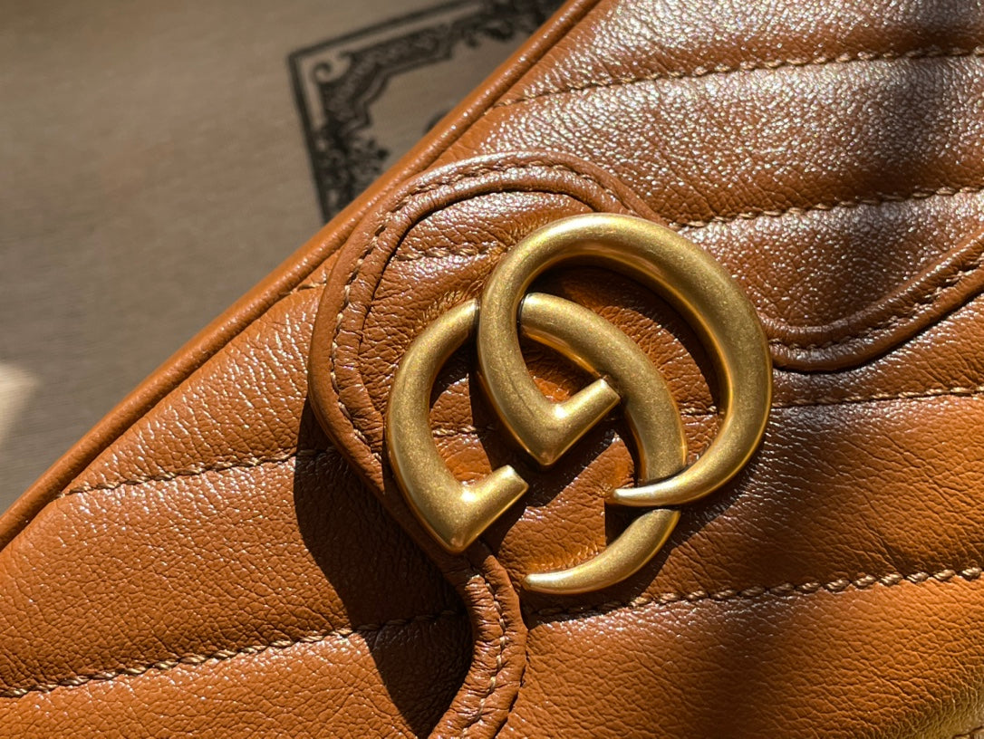SAC GG MARMONT MINI 16 EN CUIR DE VEAU MARRON CANNELLE
