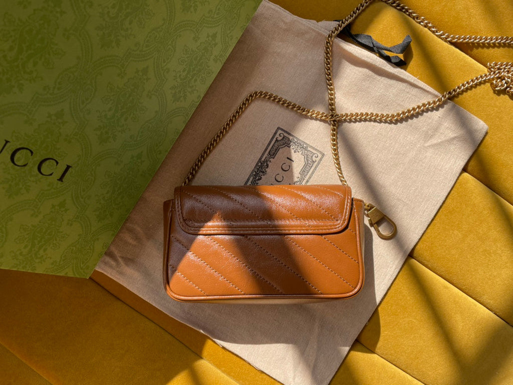 SAC GG MARMONT MINI 16 EN CUIR DE VEAU MARRON CANNELLE