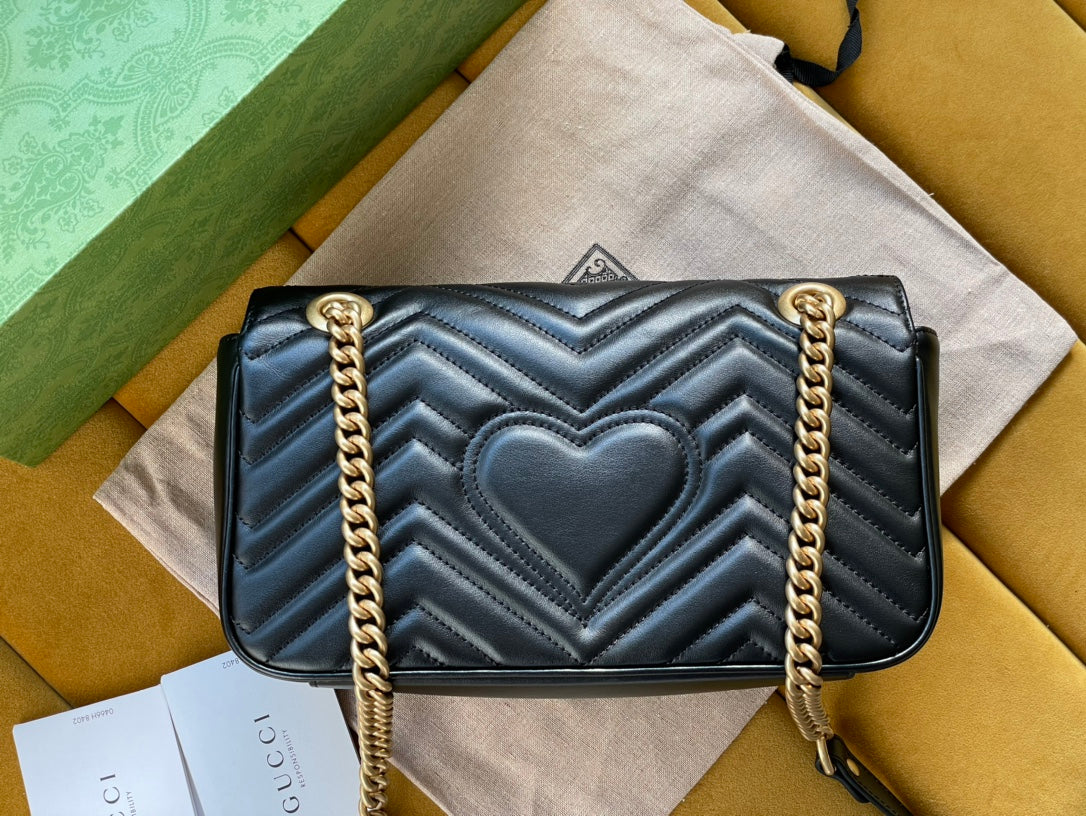 SAC GG MARMONT MATELASSÉ GRAND 26 EN CUIR DE VEAU NOIR