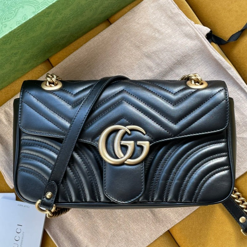 SAC GG MARMONT MATELASSÉ GRAND 26 EN CUIR DE VEAU NOIR