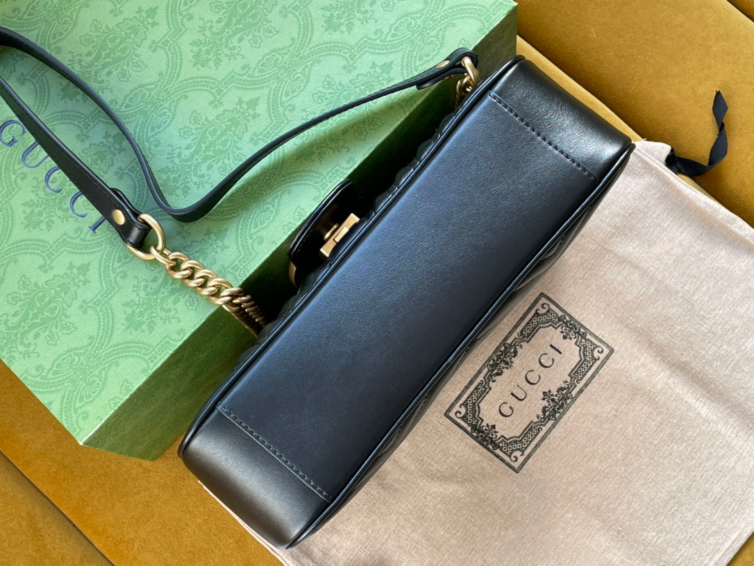 SAC GG MARMONT MATELASSÉ GRAND 26 EN CUIR DE VEAU NOIR