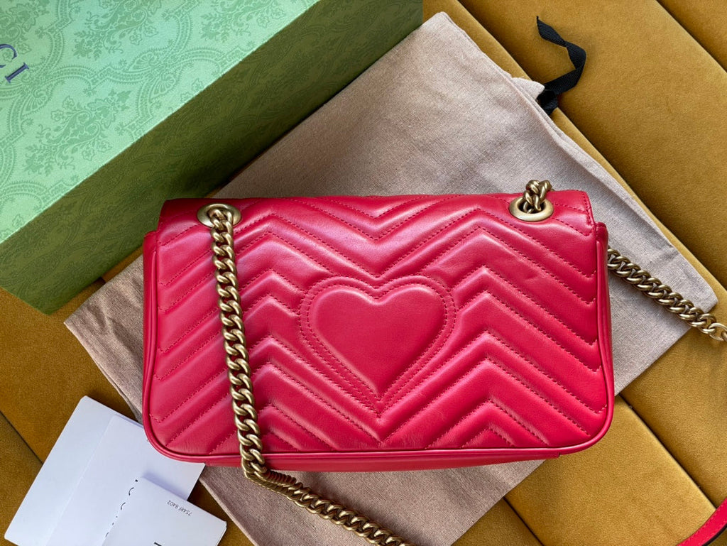 Grand sac GG MARMONT MATELASSÉ 26 pouces en cuir de veau rouge et rose