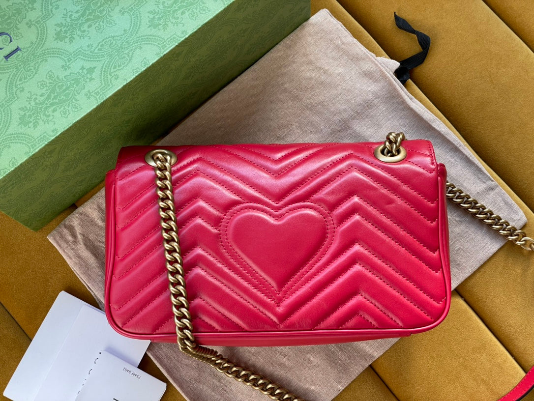 Grand sac GG MARMONT MATELASSÉ 26 pouces en cuir de veau rouge et rose