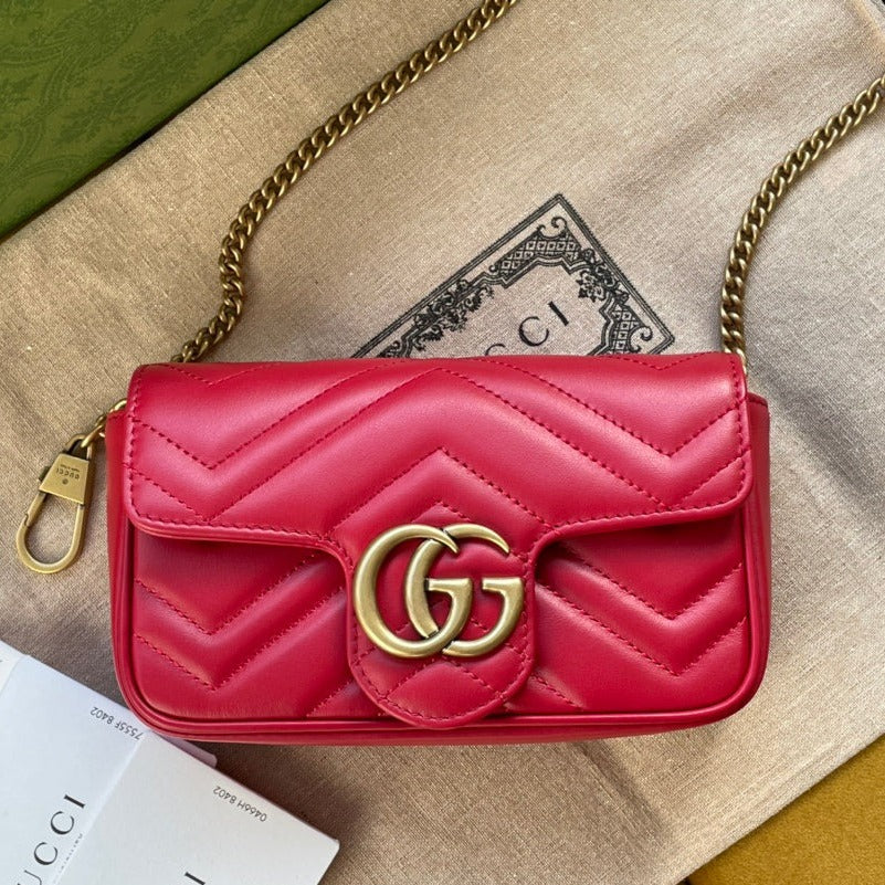 SAC GG MARMONT MINI 16 EN CUIR DE VEAU ROUGE ROSE